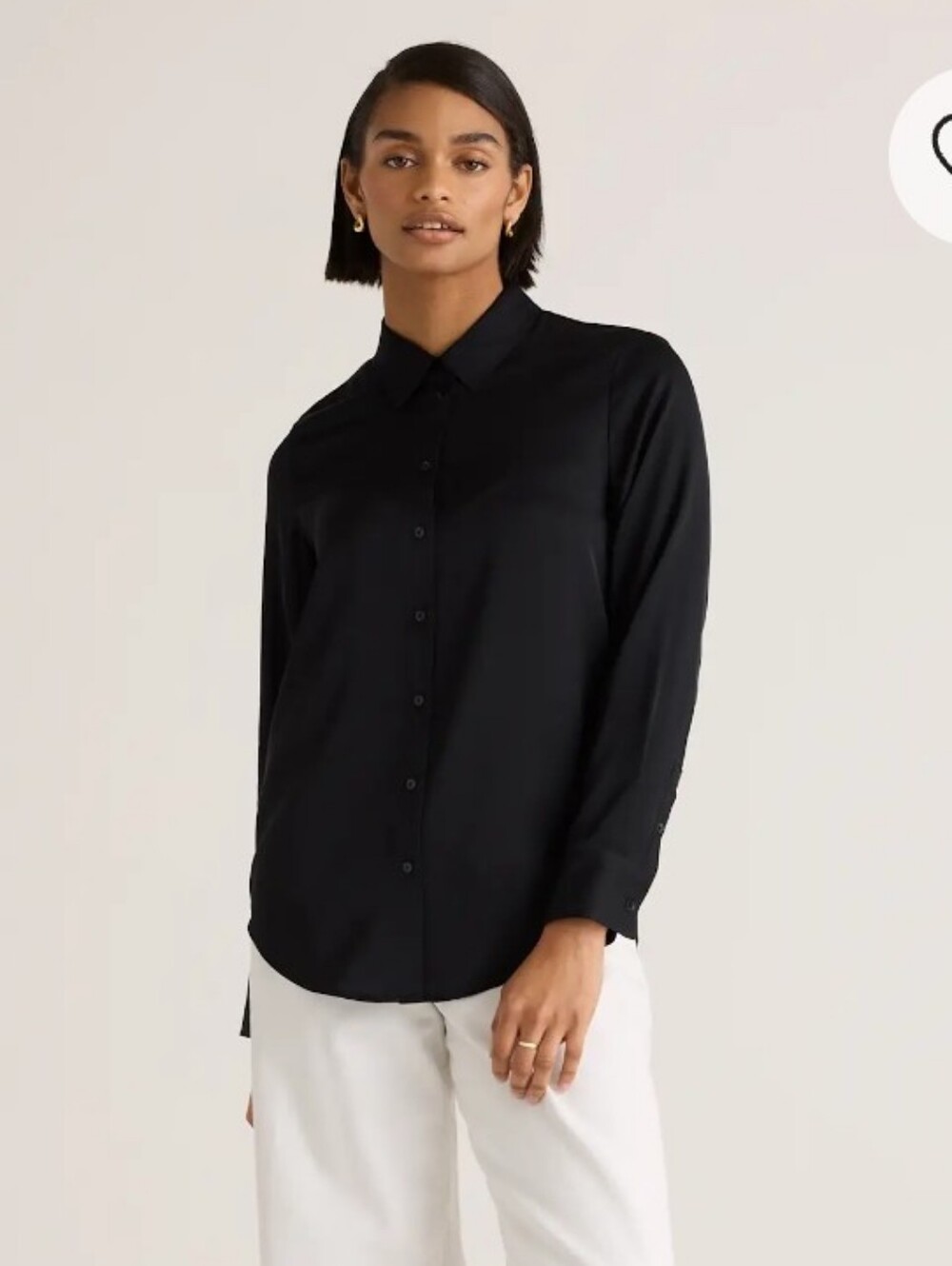 Quince Black Stretch Silk Button-Front Blouse Size Large